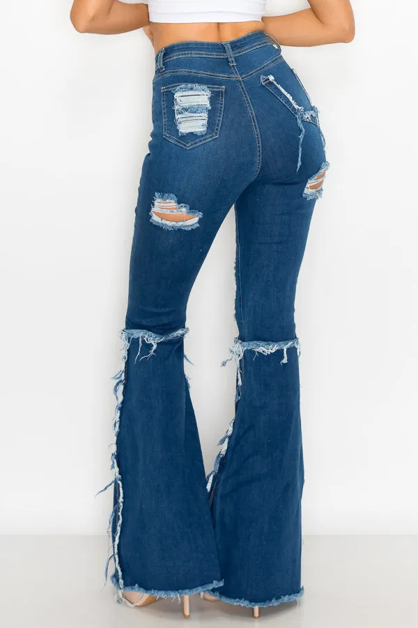 JAZZ-038 BELL BOTTOM FLARE LEG RIPPED DISTRESSED & DESTROYED JEANS