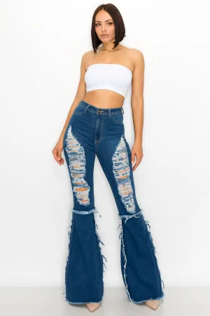JAZZ-038 BELL BOTTOM FLARE LEG RIPPED DISTRESSED & DESTROYED JEANS