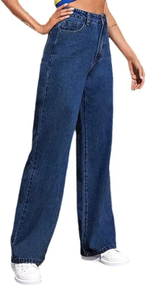 Jeans for Women Trendy Plus Size Casual High Waisted Lounge Baggy Wide Leg Denim Pants with Pockets