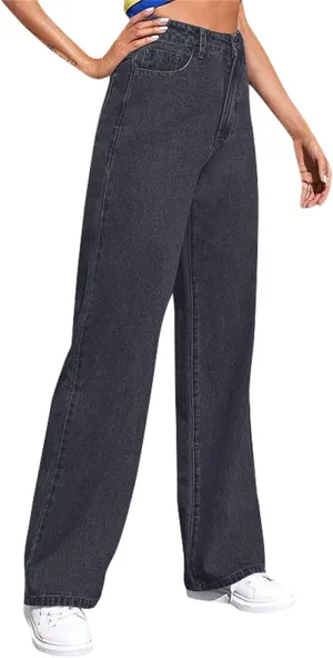Jeans for Women Trendy Plus Size Casual High Waisted Lounge Baggy Wide Leg Denim Pants with Pockets