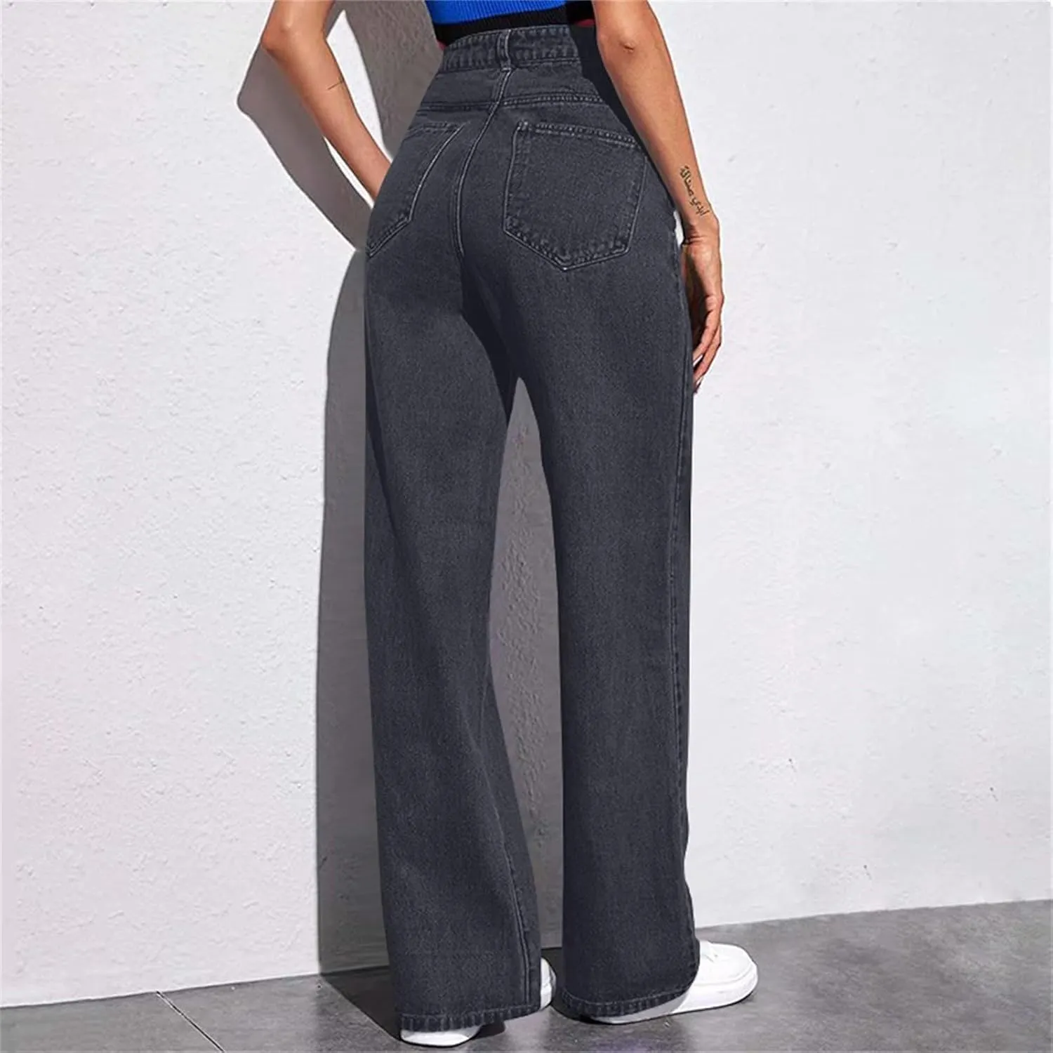 Jeans for Women Trendy Plus Size Casual High Waisted Lounge Baggy Wide Leg Denim Pants with Pockets