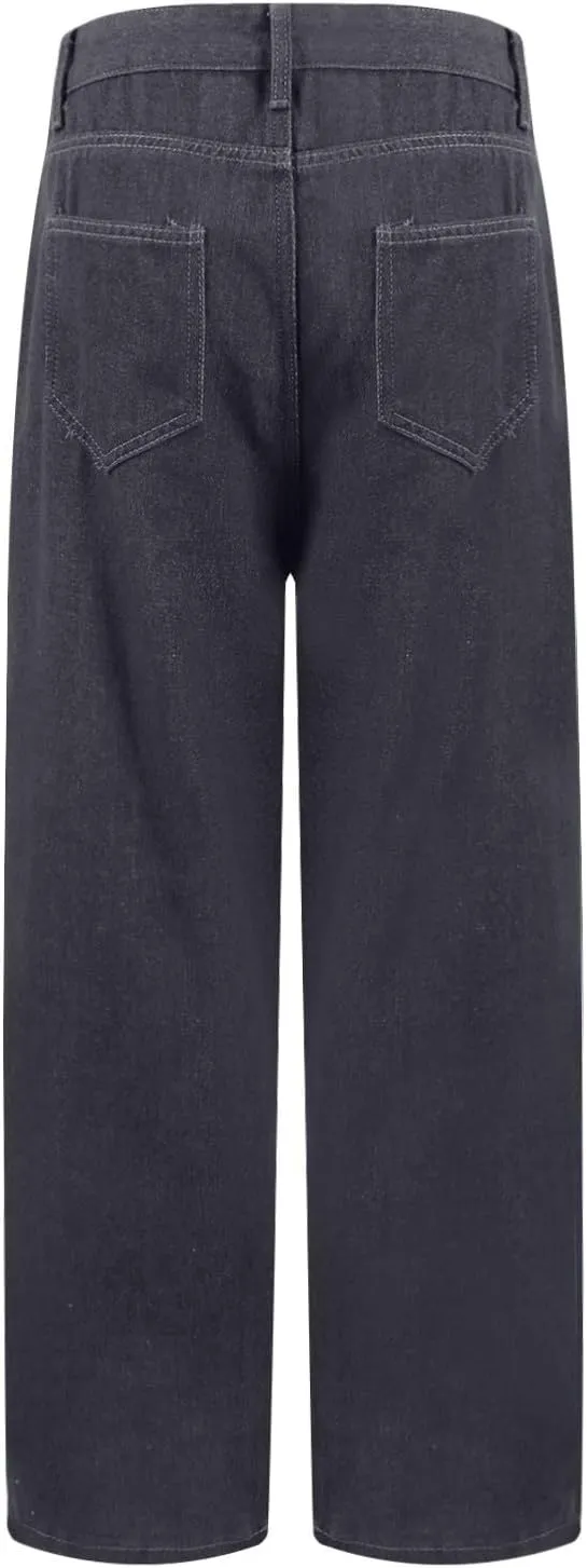 Jeans for Women Trendy Plus Size Casual High Waisted Lounge Baggy Wide Leg Denim Pants with Pockets