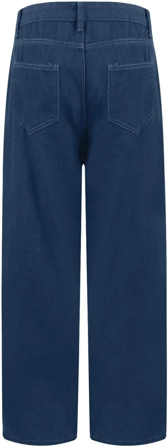 Jeans for Women Trendy Plus Size Casual High Waisted Lounge Baggy Wide Leg Denim Pants with Pockets