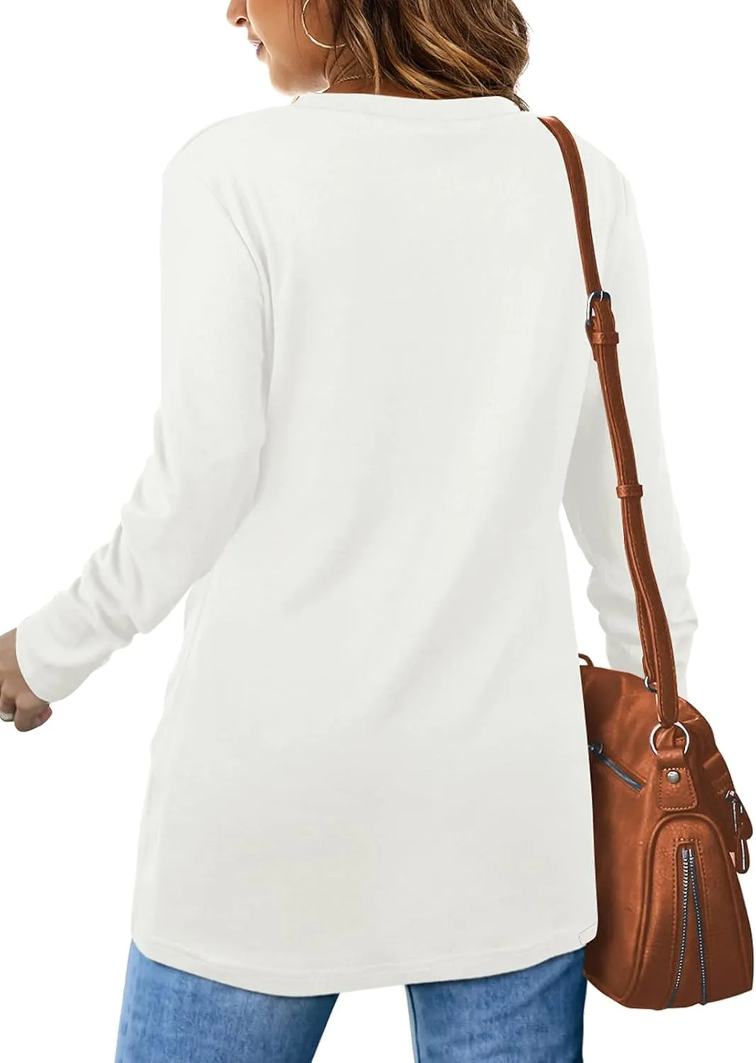 Jescakoo Tunic Tops For Leggings For Women Twist Front Long Sleeve Crew Neck Shirts