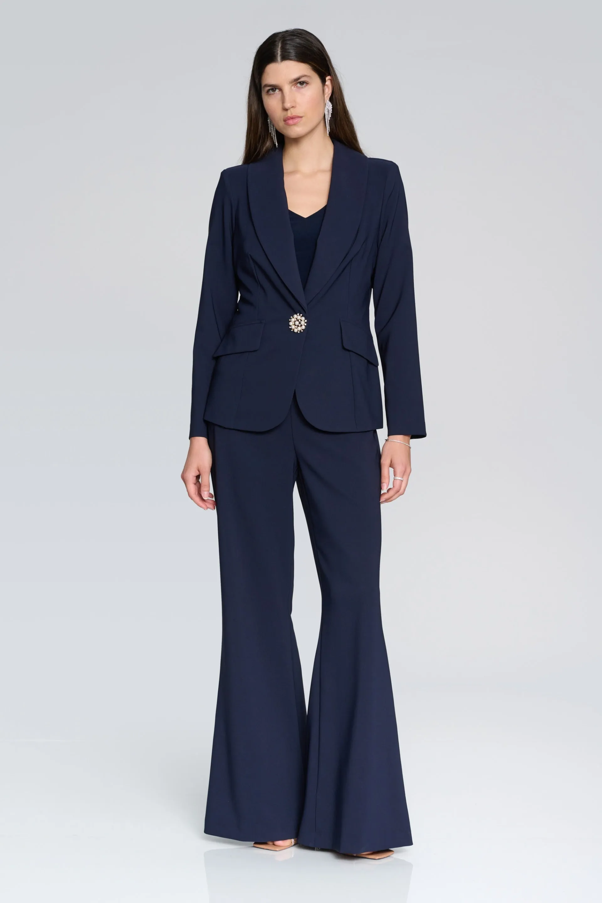 Joseph Ribkoff Midnight Blue Fitted Blazer with Ornament Closure Style 241737