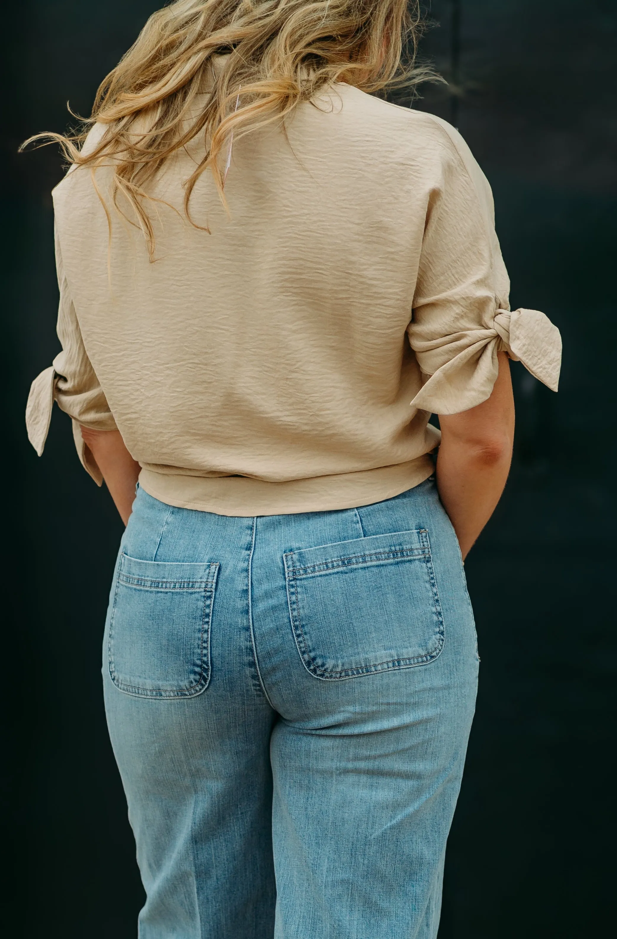 JoyJoy: Almond Tie Sleeve Shirt 72C4911