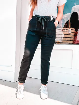 Judy Blue HW Jet Black Double Roll Cuff Jogger