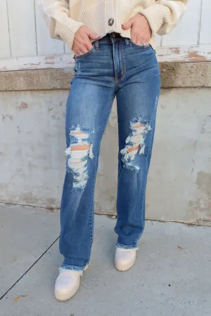 Judy Blue Mid-Rise Distressed Dad Jean