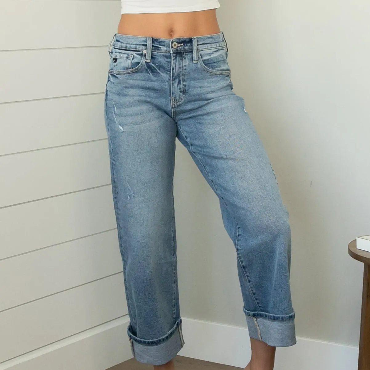 KanCan High Rise Cropped Cuffed Medium Wash Jeans