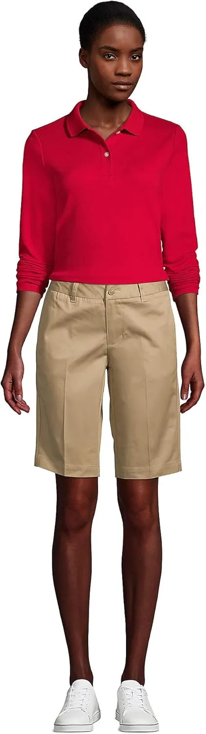Lands' End School Uniform Women's Long Sleeve Feminine Fit Interlock Polo Shirt