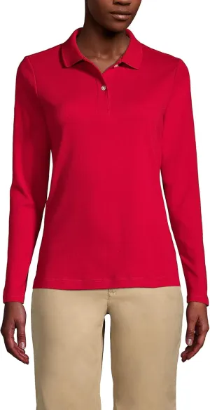 Lands' End School Uniform Women's Long Sleeve Feminine Fit Interlock Polo Shirt
