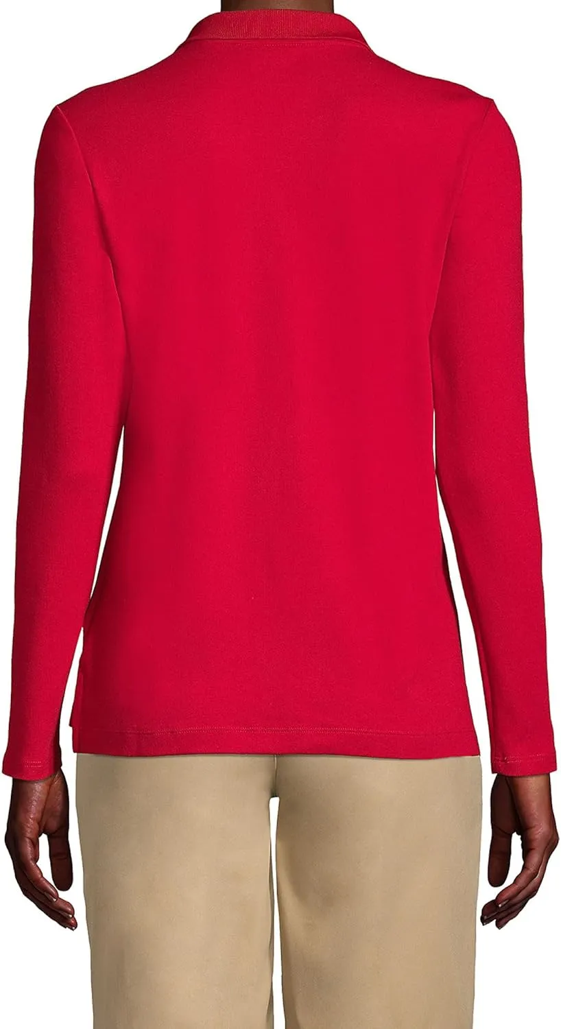 Lands' End School Uniform Women's Long Sleeve Feminine Fit Interlock Polo Shirt