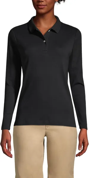 Lands' End School Uniform Women's Long Sleeve Feminine Fit Interlock Polo Shirt