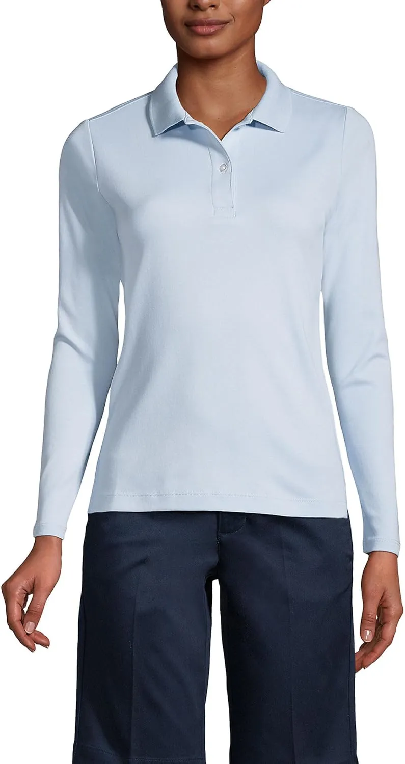 Lands' End School Uniform Women's Long Sleeve Feminine Fit Interlock Polo Shirt