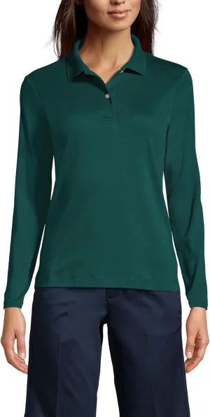 Lands' End School Uniform Women's Long Sleeve Feminine Fit Interlock Polo Shirt