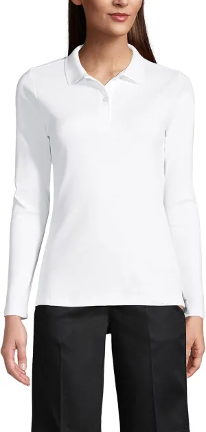 Lands' End School Uniform Women's Long Sleeve Feminine Fit Interlock Polo Shirt