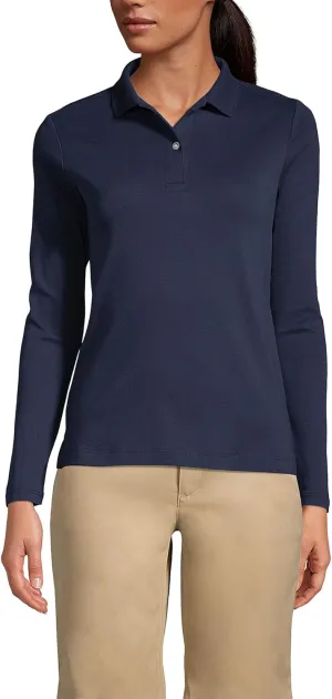 Lands' End School Uniform Women's Long Sleeve Feminine Fit Interlock Polo Shirt