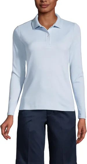 Lands' End School Uniform Women's Long Sleeve Feminine Fit Interlock Polo Shirt