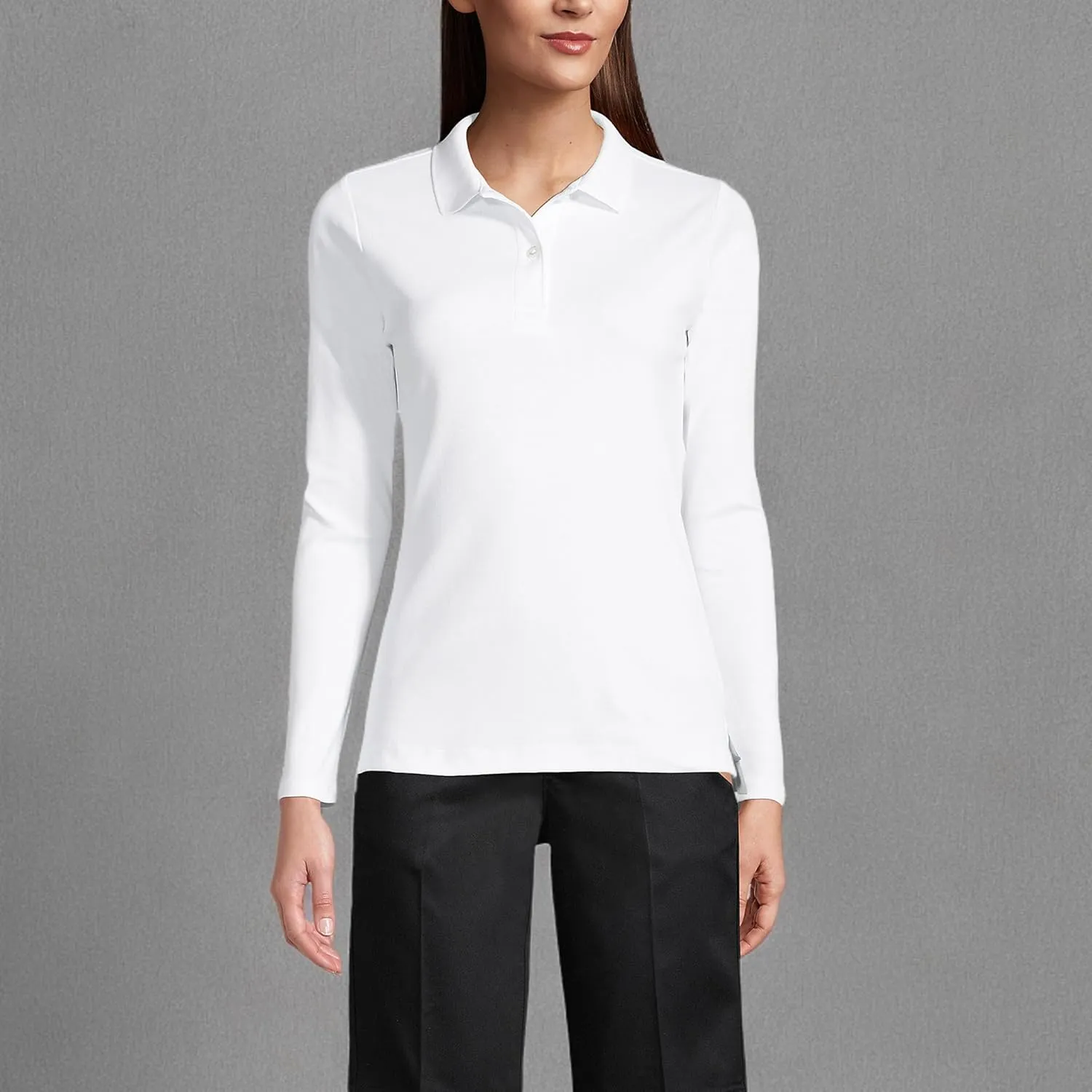 Lands' End School Uniform Women's Long Sleeve Feminine Fit Interlock Polo Shirt