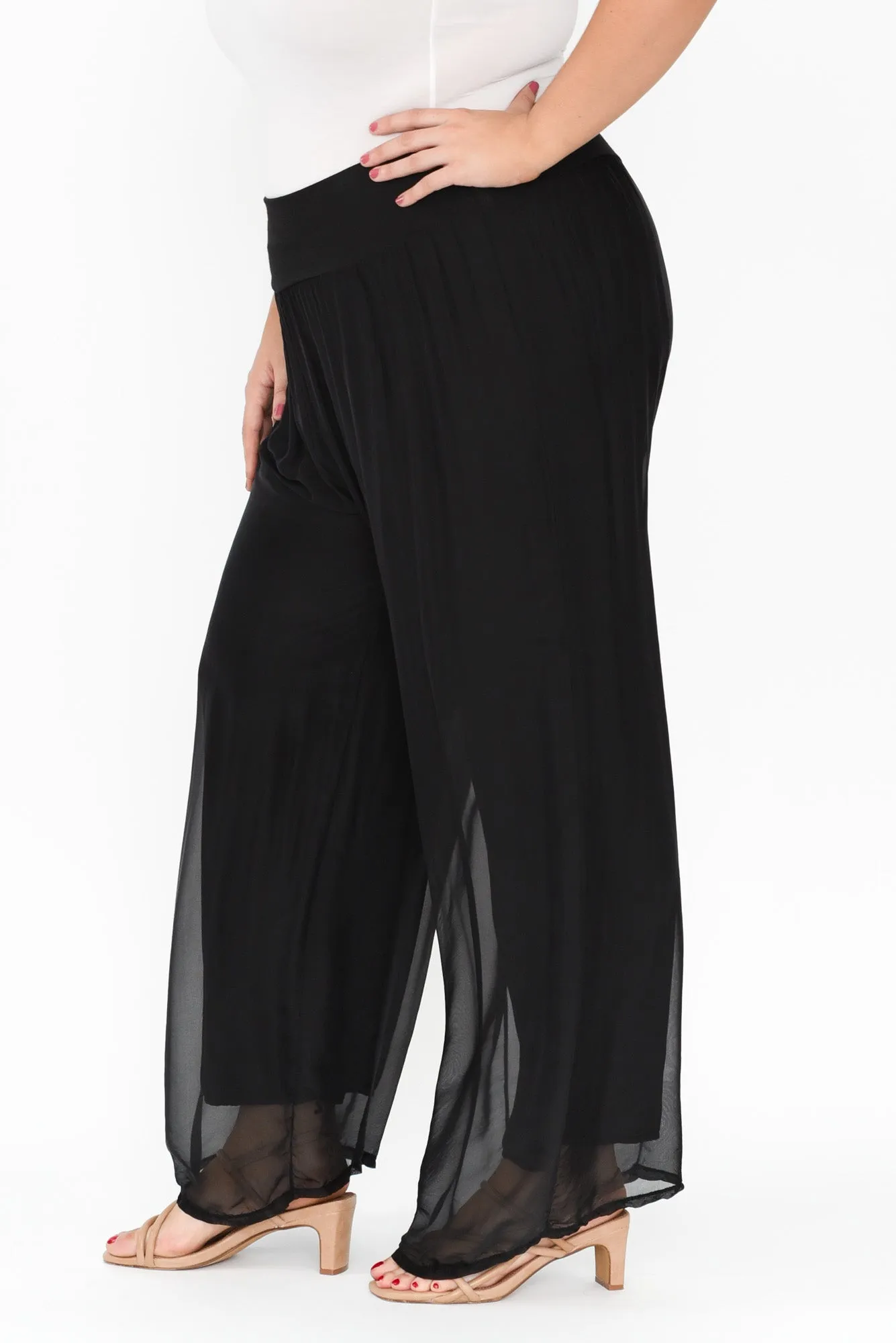 Laurier Black Silk Wide Leg Pants