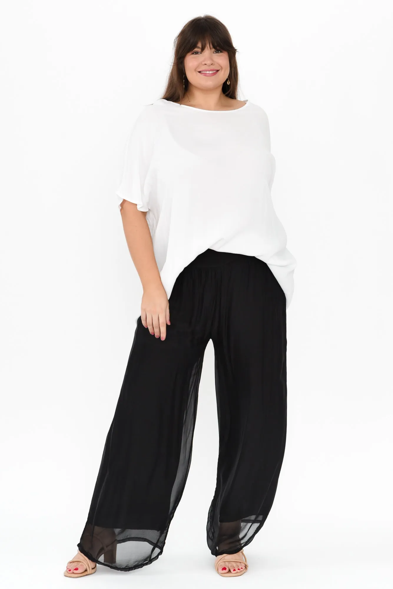 Laurier Black Silk Wide Leg Pants