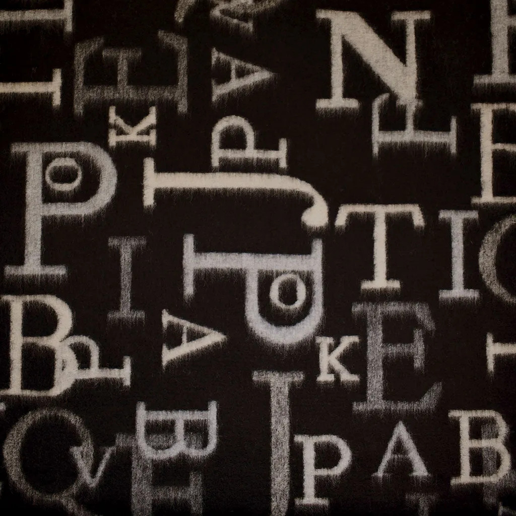 Letter Collage Plush Wool Blend Fleece Coating Black/Natural