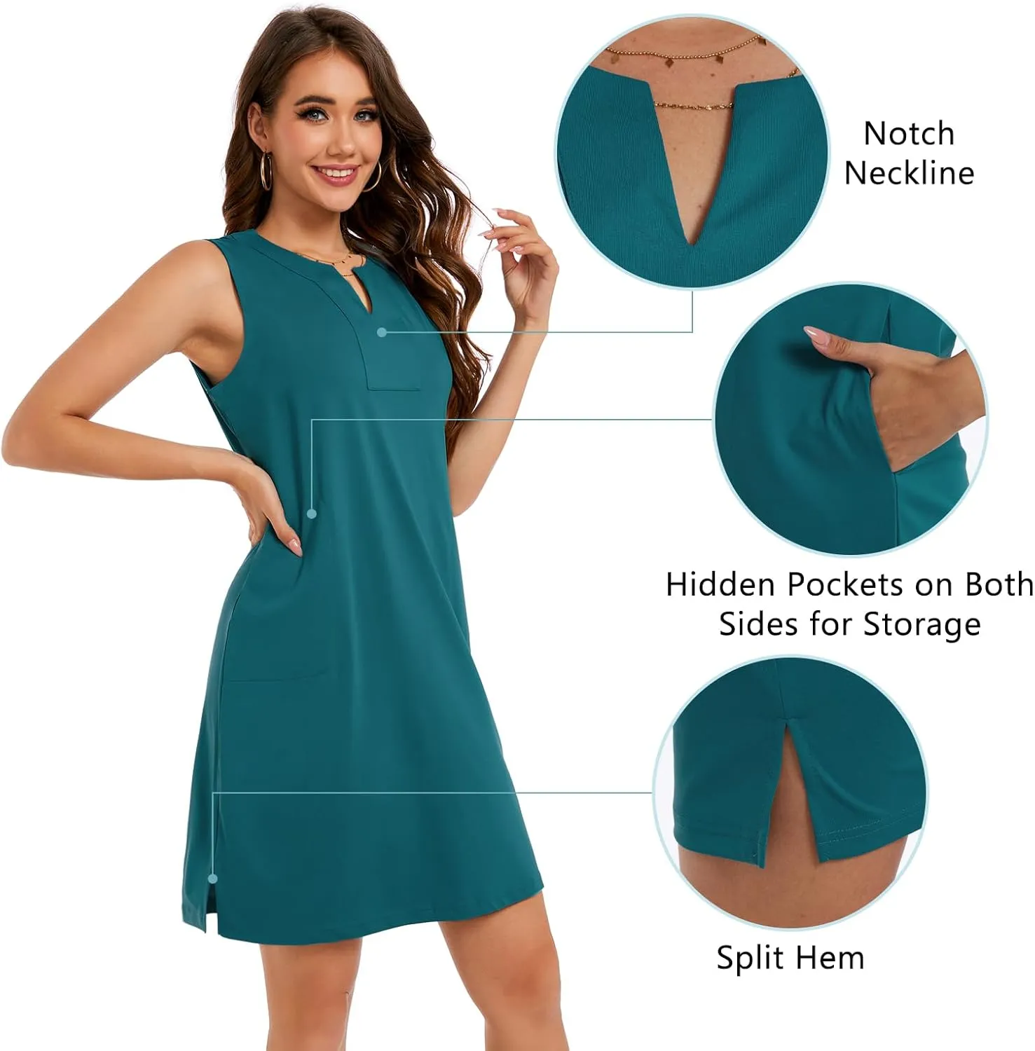 Lightbare Womens UPF 50  Casual Sundress Sleeveless Tank Dress Notch Neck Summer Floral Dresses with Pockets Loose Fit