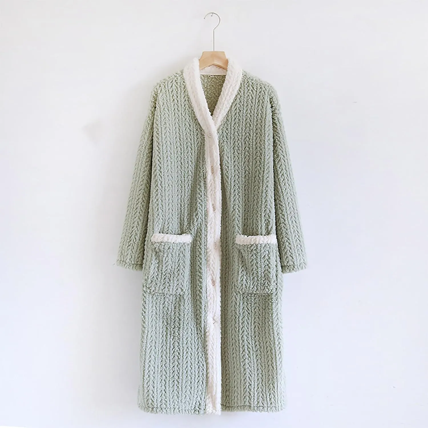Lmdudan Women's Flannel Nightgown Button V Neck Robes Fuzzy Fleece Warm Winter Loungewear Soft Plush Bathrobe with Pockets