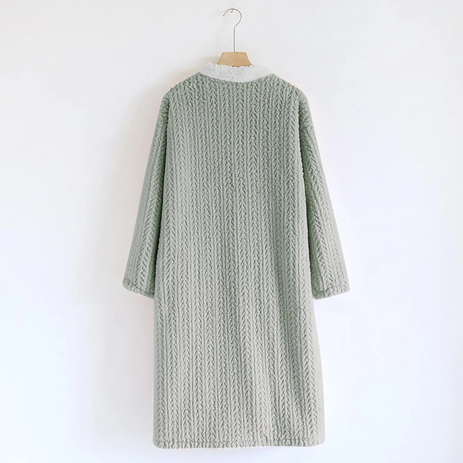 Lmdudan Women's Flannel Nightgown Button V Neck Robes Fuzzy Fleece Warm Winter Loungewear Soft Plush Bathrobe with Pockets