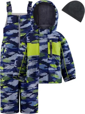 LONDON FOG Boys 3-piece Snowsuit Insulated Winter Jacket Snow Pants Skibib and Beanie