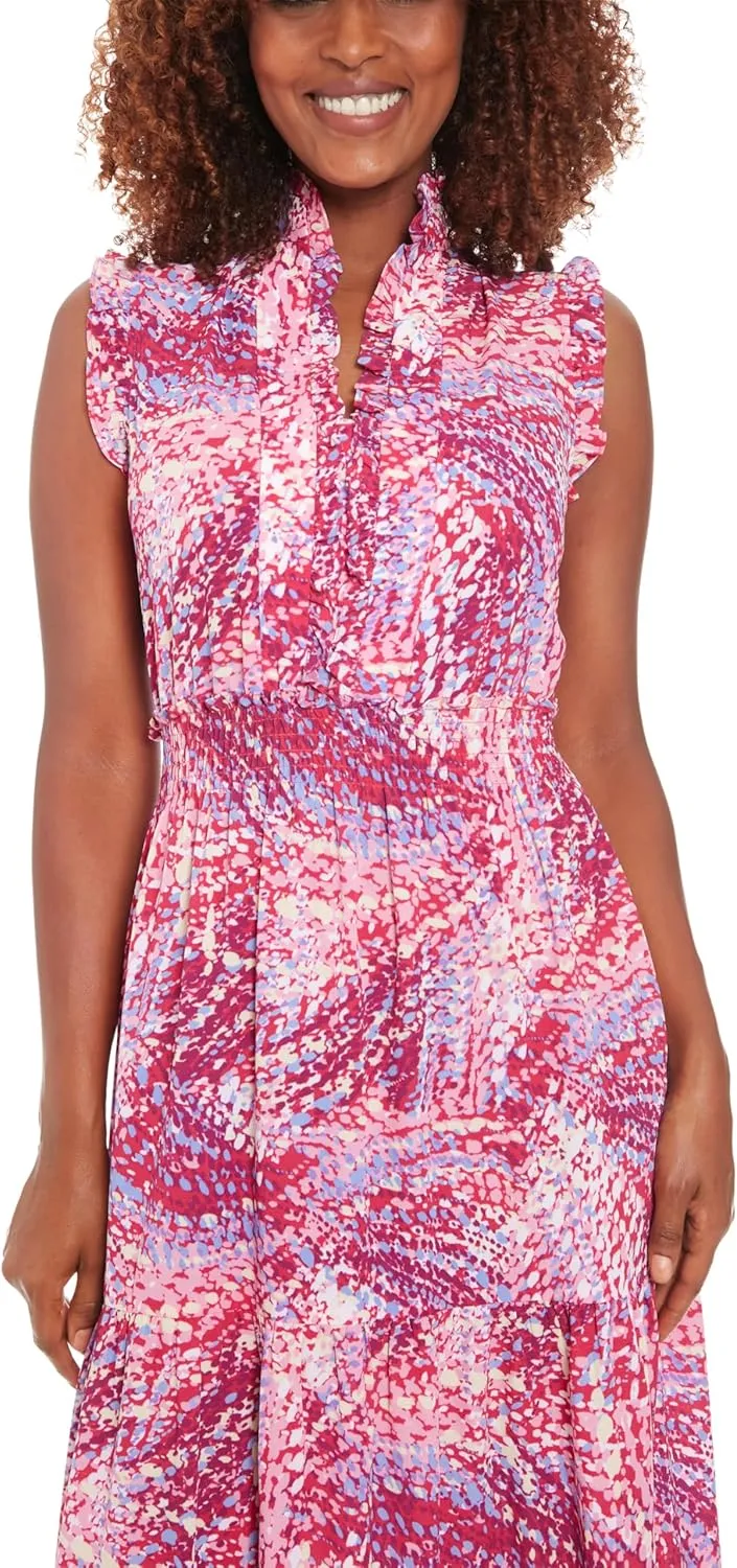 London Times Women's Smocked Waist Boho Flattering Ruffle Maxi