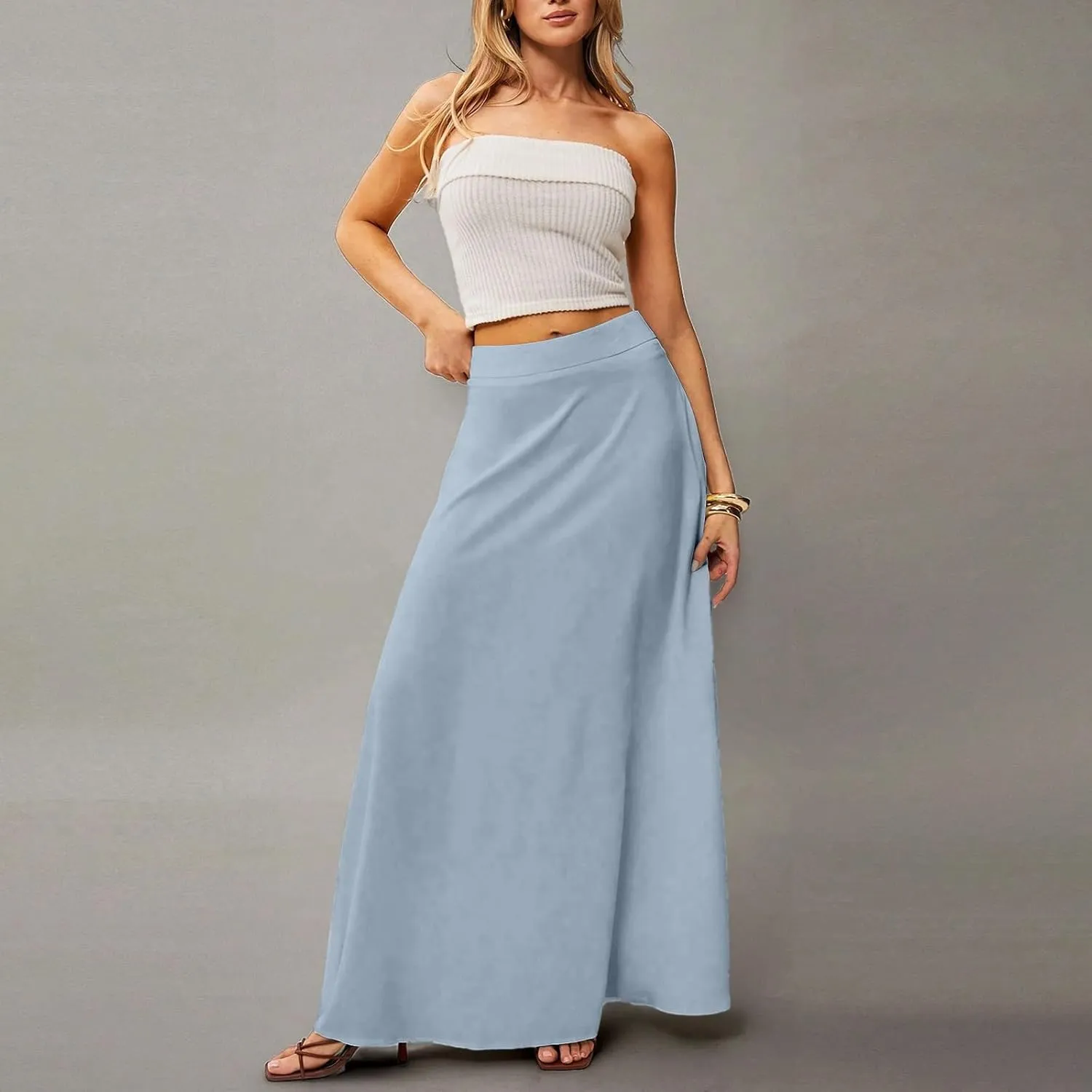 Long Skirts for Women 2025 Summer Vacation High Waisted A Line Skirt Elegant Work Office Flowy Maxi Skirt with Pockets