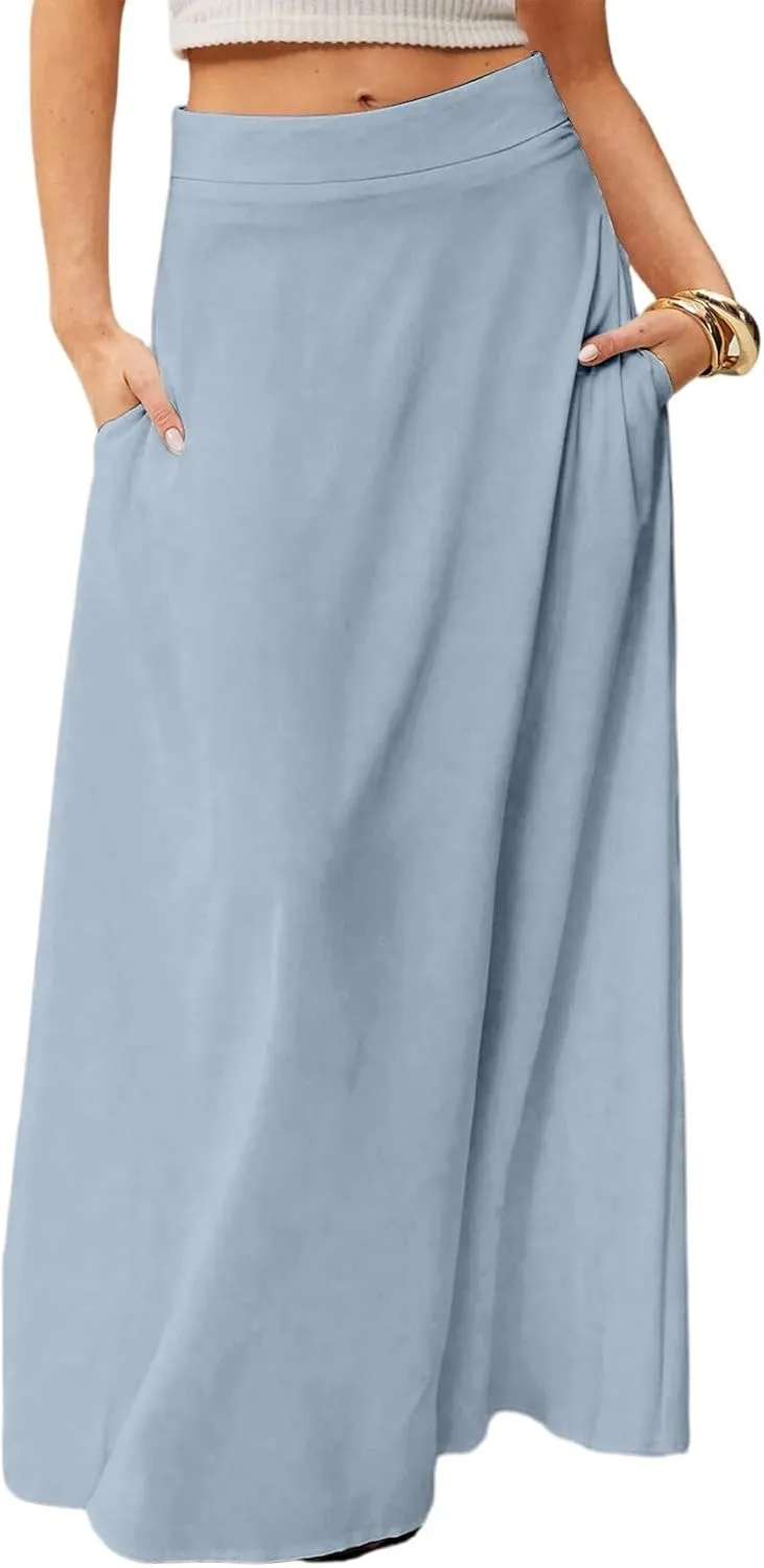 Long Skirts for Women 2025 Summer Vacation High Waisted A Line Skirt Elegant Work Office Flowy Maxi Skirt with Pockets