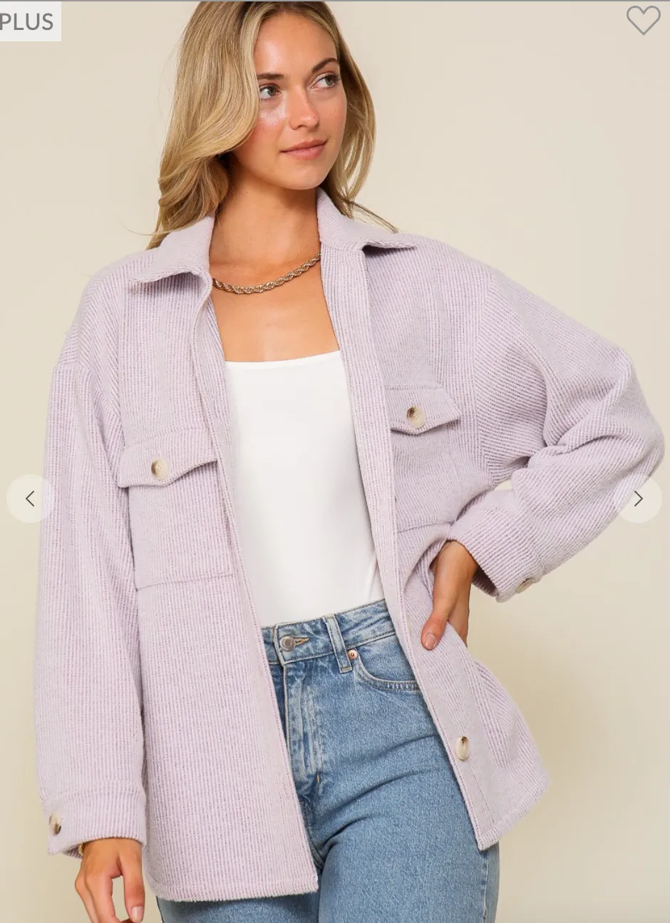 LONG SLEEVE BUTTON DOWN BRUSHED WAFFLE SHACKET