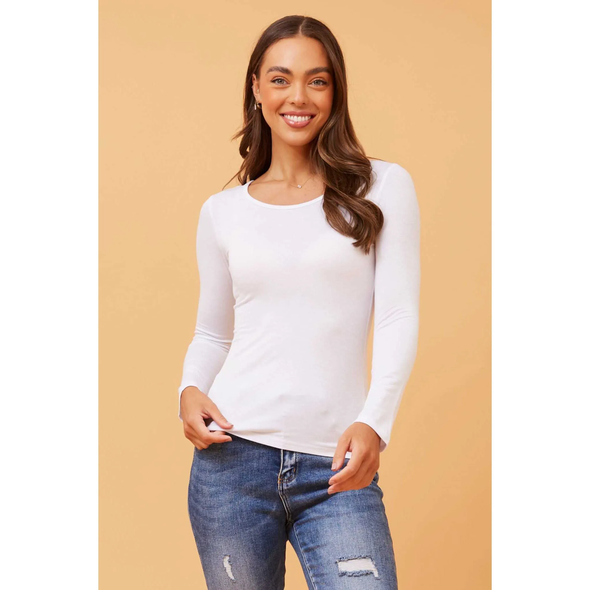 Long Sleeve Fitted Top - White