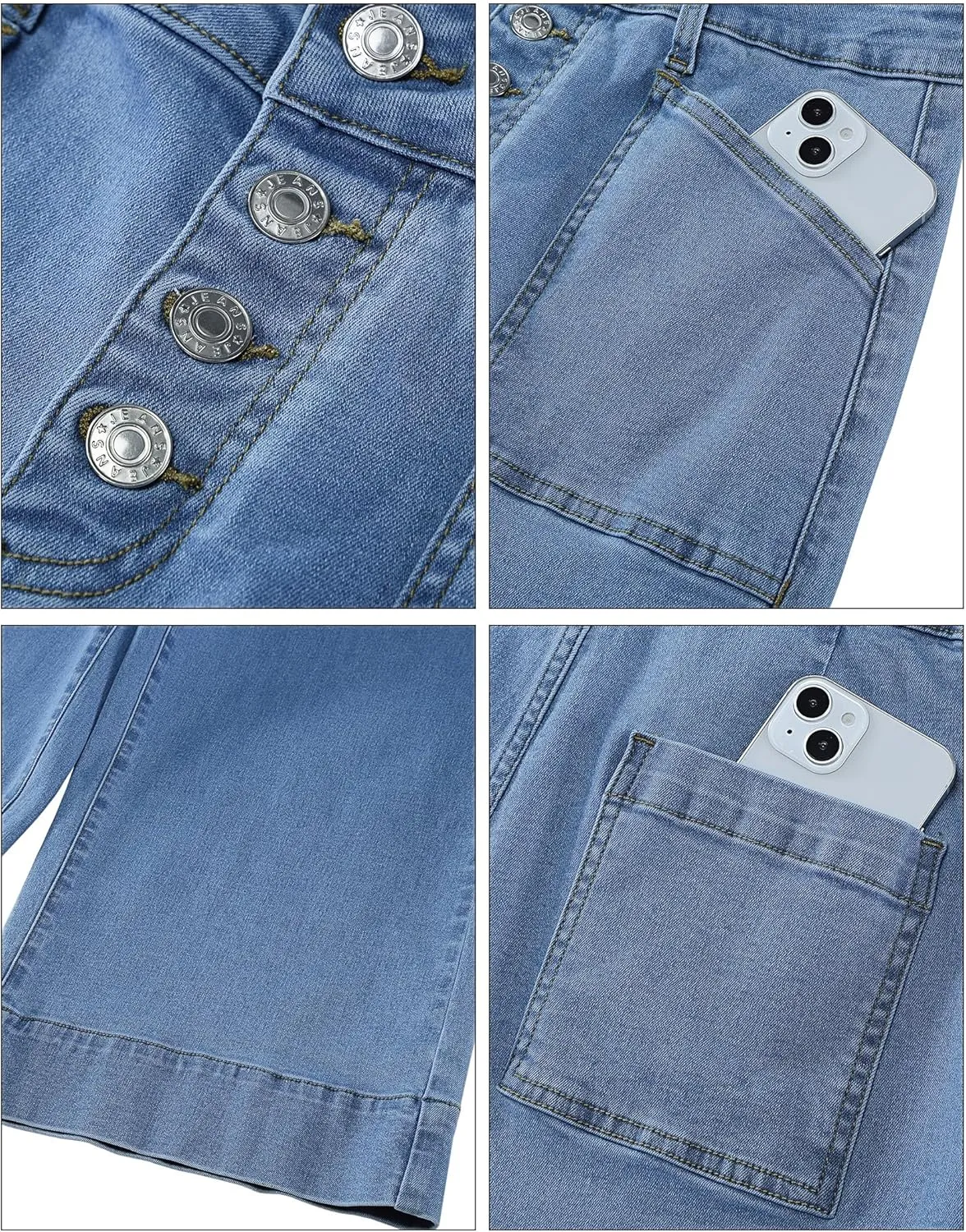 luvamia Wide Leg Jeans for Women Cropped High Waisted Trendy Button Fly Patch Pocket Stretchy Denim Pants Trousers Jeans