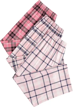 MakeMeChic Women's 3 Pack Pajama Pants Plaid Elastic Waist Sleep Pants Comfy Loungewear XS-5XL