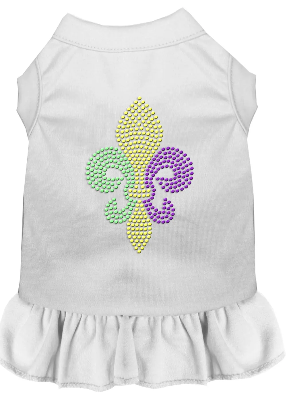 Mardi Gras Fleur De Lis Rhinestone Dress White Xl