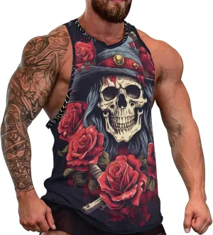 MARSVOVO Mens Tank Top Skull Muscle Summer Casual Stylish Tank Western Shirts for Men Summer Beach Quick Dry Gym Vest