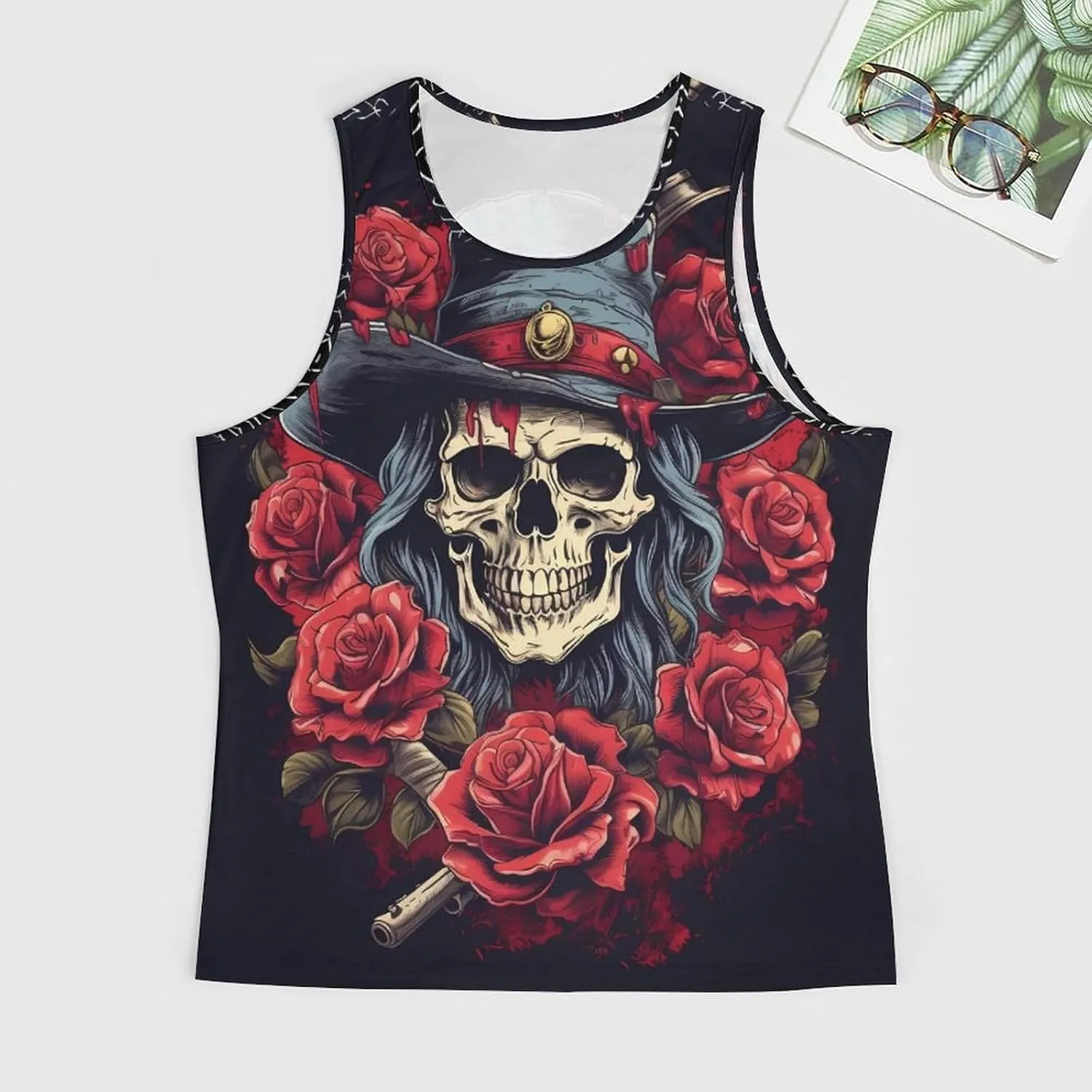 MARSVOVO Mens Tank Top Skull Muscle Summer Casual Stylish Tank Western Shirts for Men Summer Beach Quick Dry Gym Vest
