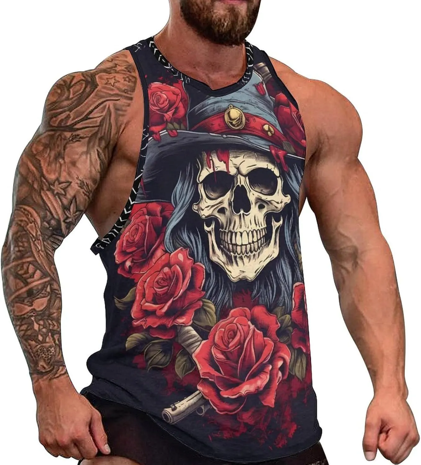 MARSVOVO Mens Tank Top Skull Muscle Summer Casual Stylish Tank Western Shirts for Men Summer Beach Quick Dry Gym Vest