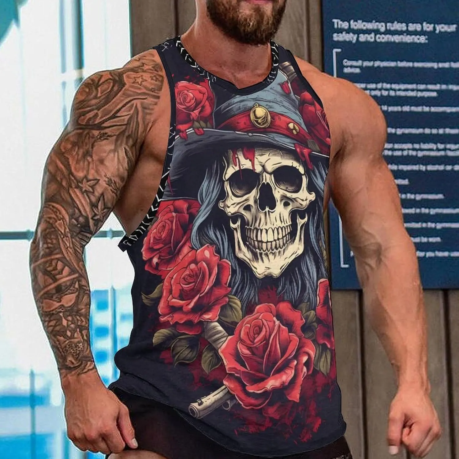 MARSVOVO Mens Tank Top Skull Muscle Summer Casual Stylish Tank Western Shirts for Men Summer Beach Quick Dry Gym Vest