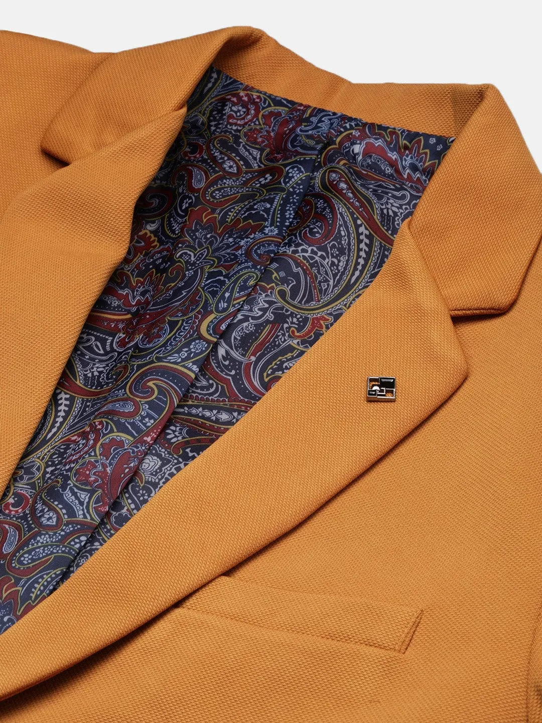 Men Mustard Notched Lapel Slim Fit Single Breasted Blazer