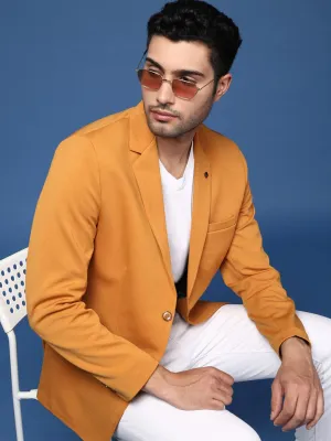 Men Mustard Notched Lapel Slim Fit Single Breasted Blazer