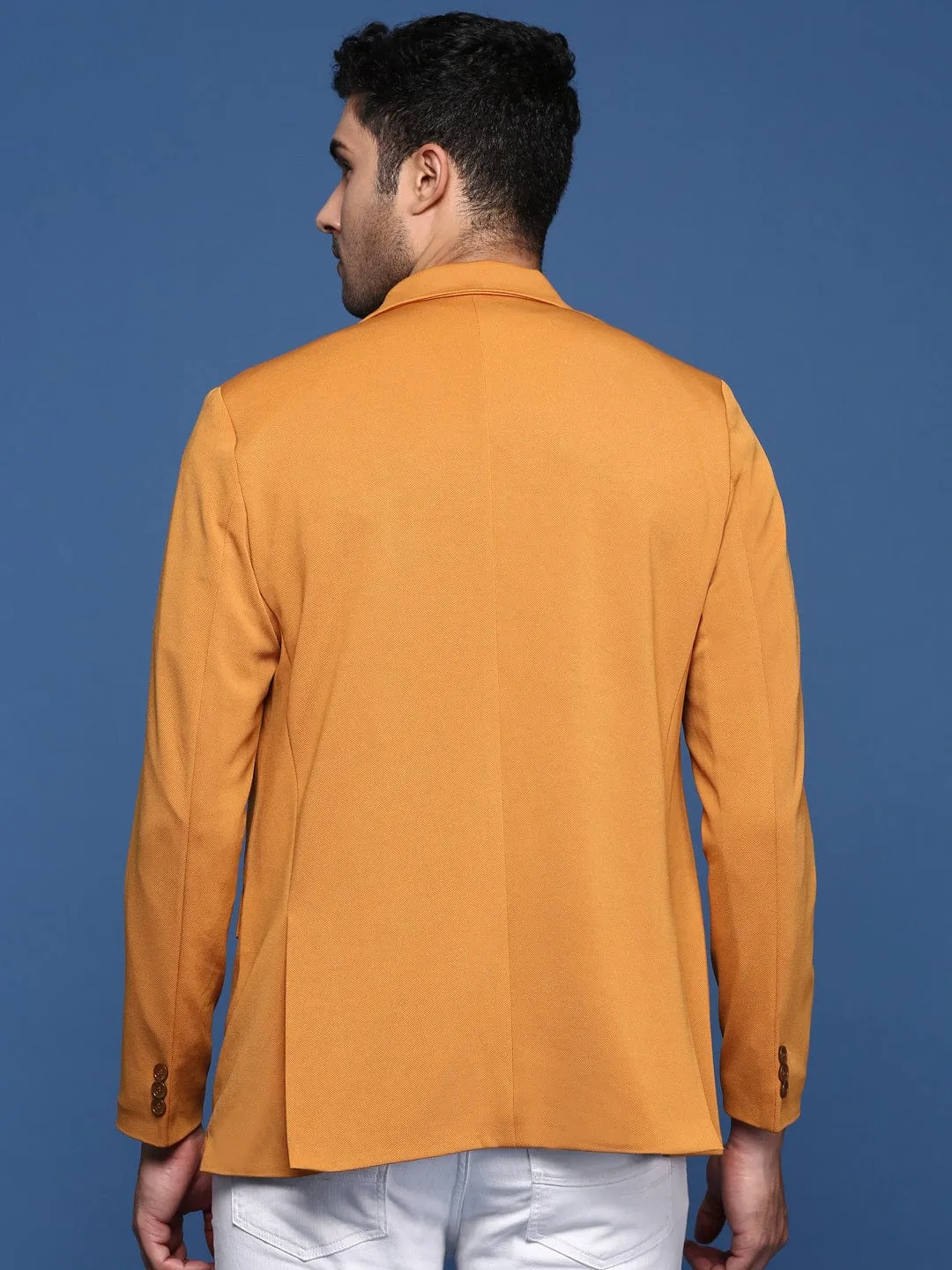 Men Mustard Notched Lapel Slim Fit Single Breasted Blazer