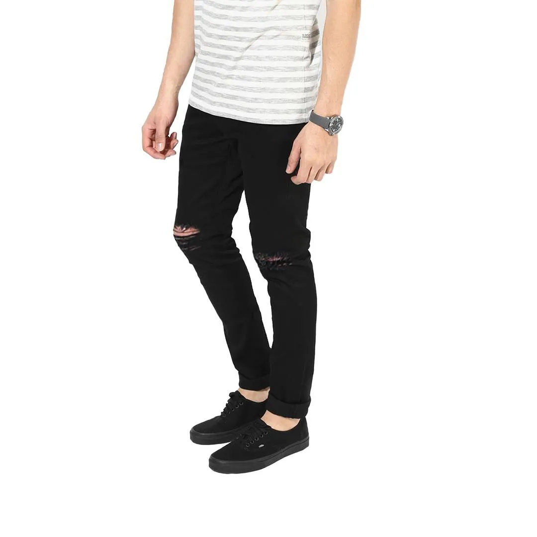Men's Black Denim Distress Regular Fit Jeans