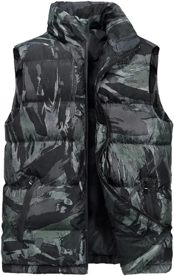 Men's Camo1 Windproof Thickened Cotton Undershirt Warm Sleeveless Bread Vest