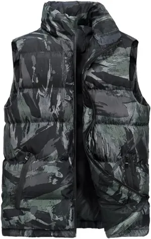 Men's Camo1 Windproof Thickened Cotton Undershirt Warm Sleeveless Bread Vest