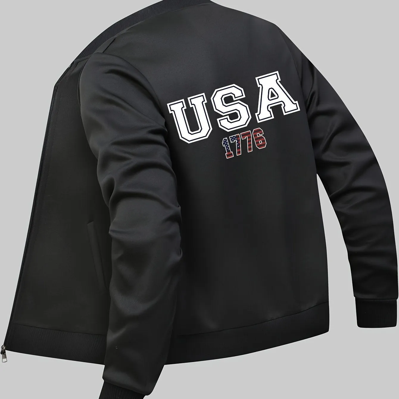 Men's Vintage Letter USA 1776 Print Jacket | Casual Baseball Collar Coat
