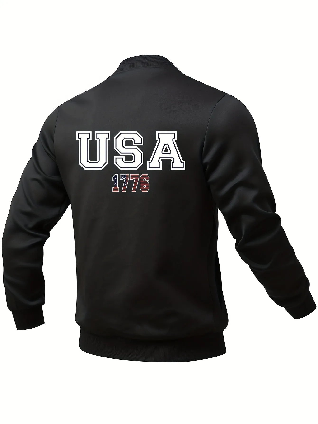 Men's Vintage Letter USA 1776 Print Jacket | Casual Baseball Collar Coat